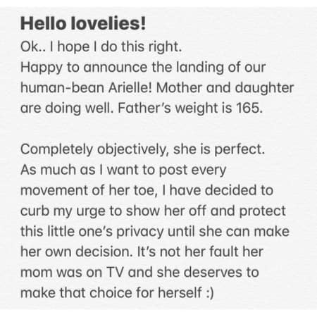 The 35 years old Israeli actress finally welcomes her first baby Arielle on Friday 2020